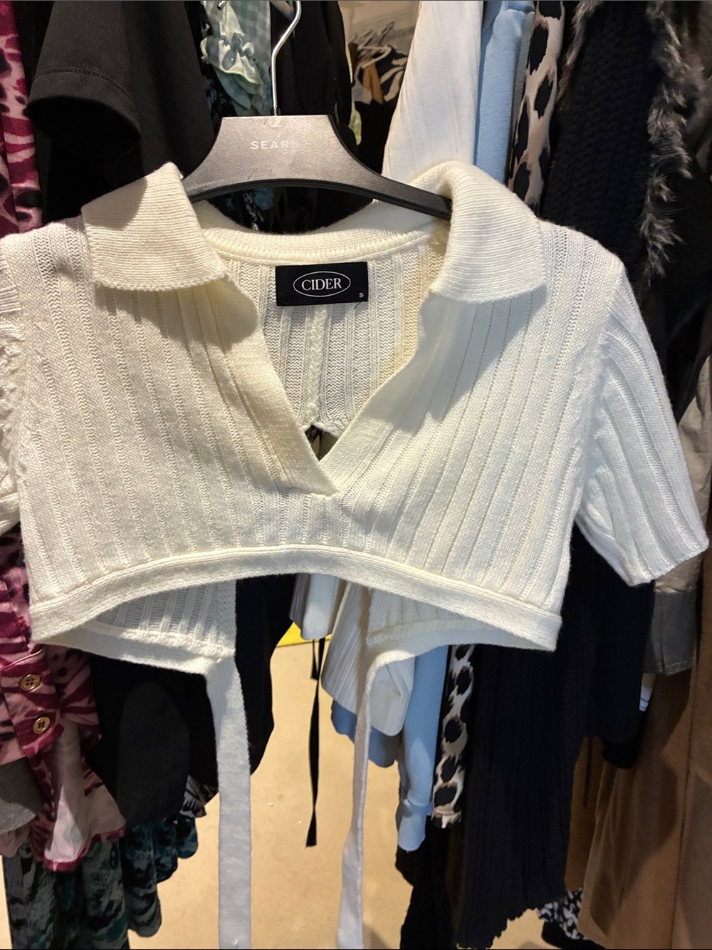 Cider Cream Ribbed Knit Cropped Polo Top